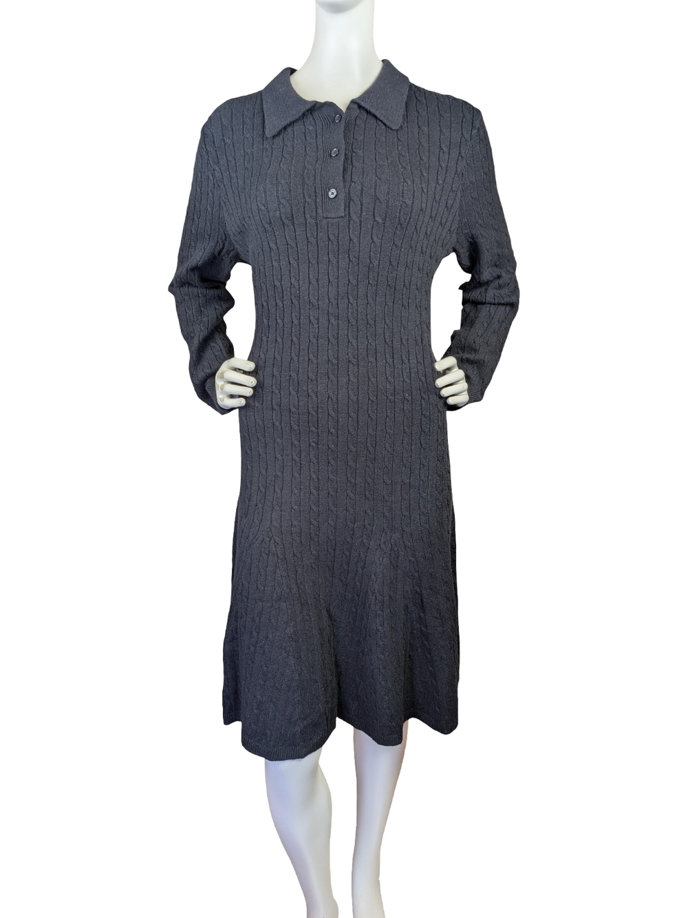 NWT Isaac Mizrahi New York Black Polo Sweater Dress Cable Knit Preppy Large